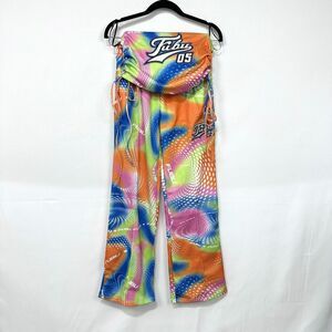 Fubu 05 X Forever 21 Y2K Tie Dye Embroidered Lace Up  Tube Top & Joggers Sz SM